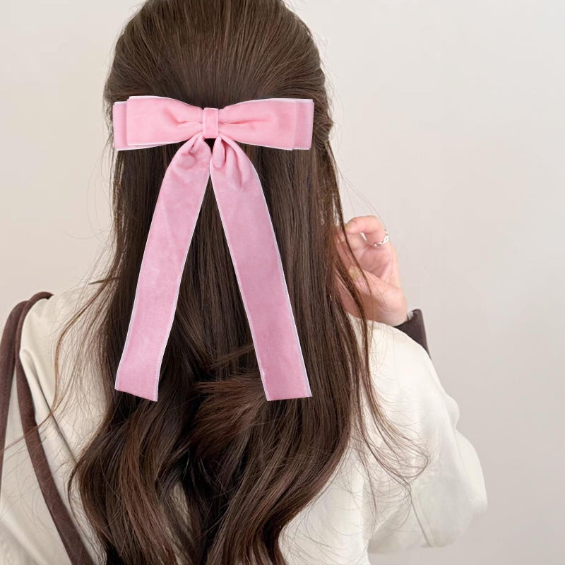 ميروكش قطعتان من مشابك الشعر المخملية الوردية ذات الذيل الطويل بطول 5.5 بوصة، دبابيس شعر على شكل تمساح، إكسسوار تزييني مثالي لحفلات أعياد الميلاد وعيد الحب، هدية رائعة للفتيات والسيدات. - Image 3